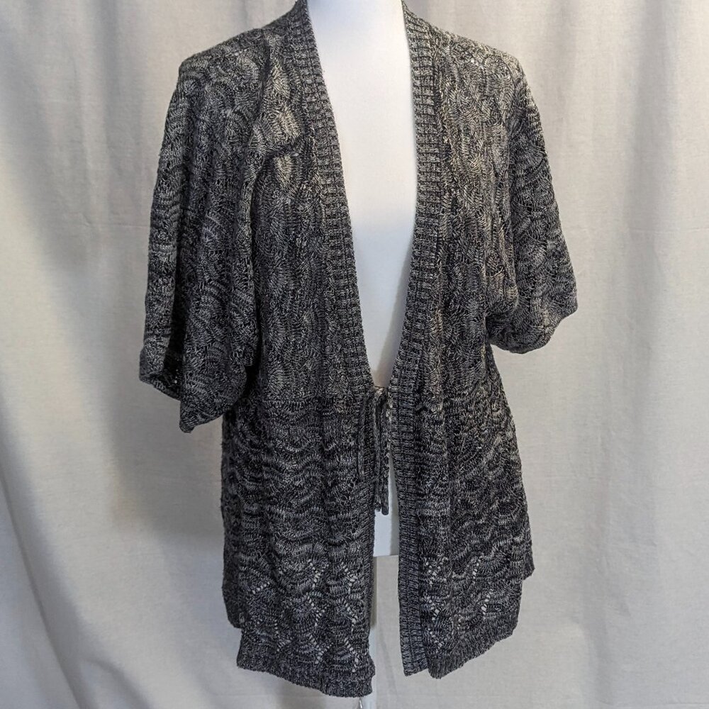 Venezia Small Open Cardigan with Tie Heathered Gray